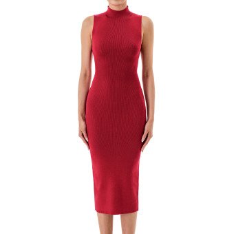 STYLE 76828 : MOCK-NECK SLVLESS SWEATER MIDI DRESS