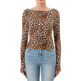 STYLE 77437:1 : DOUBLE LAYER LEOPARD BOAT:NK LONG SLV TOP