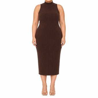 STYLE: 77684XL - PLUS SLVLESS MOCKNK RIBBED MIDI BODYCON DRESS