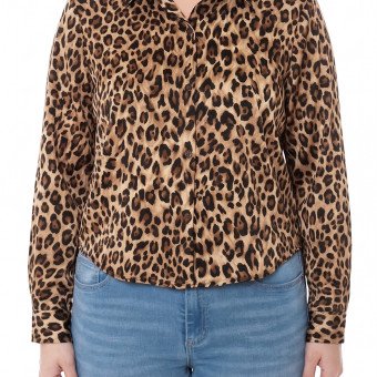 STYLE: 77838-1XL - PLUS SATIN L/S BUTTON COLLARED SHIRT CROPPED