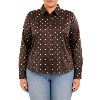 STYLE: 77838-2XL - PLUS POLKADOT SATIN L/S BUTTON COLLARED SHIRT CROPPED