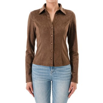 STYLE 77547 : FAUX SUEDE LONG SLV BUTTONDOWN COLLARED SHIRT