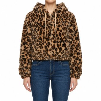 STYLE 77819-1 : LEOPARD ARTIFICIAL FUR ZIP:UP HOODIE JACKET