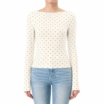 STYLE 77846-1 : BOAT NECK POLKA DOT PRINTED LONG SLV TOP