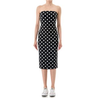 STYLE 77850-1 : POLKA DOT TUBE MIDI DRESS WTTH BACK SLIT